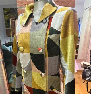 Giacca doppiopetto in tessuto vintage a pannelli colorati